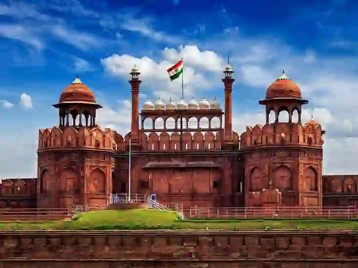 Red Fort historic red sandstone walls in Delhi